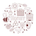 Honey bee doodle icons vector set Royalty Free Stock Photo